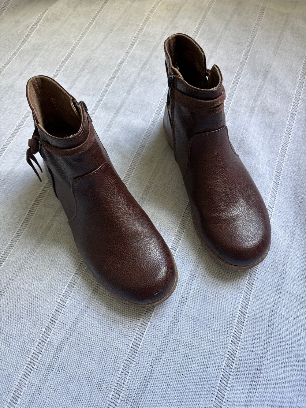 B.O.C “Addi” Brown Leather Ankle Booties with Ankle Tie Detail
